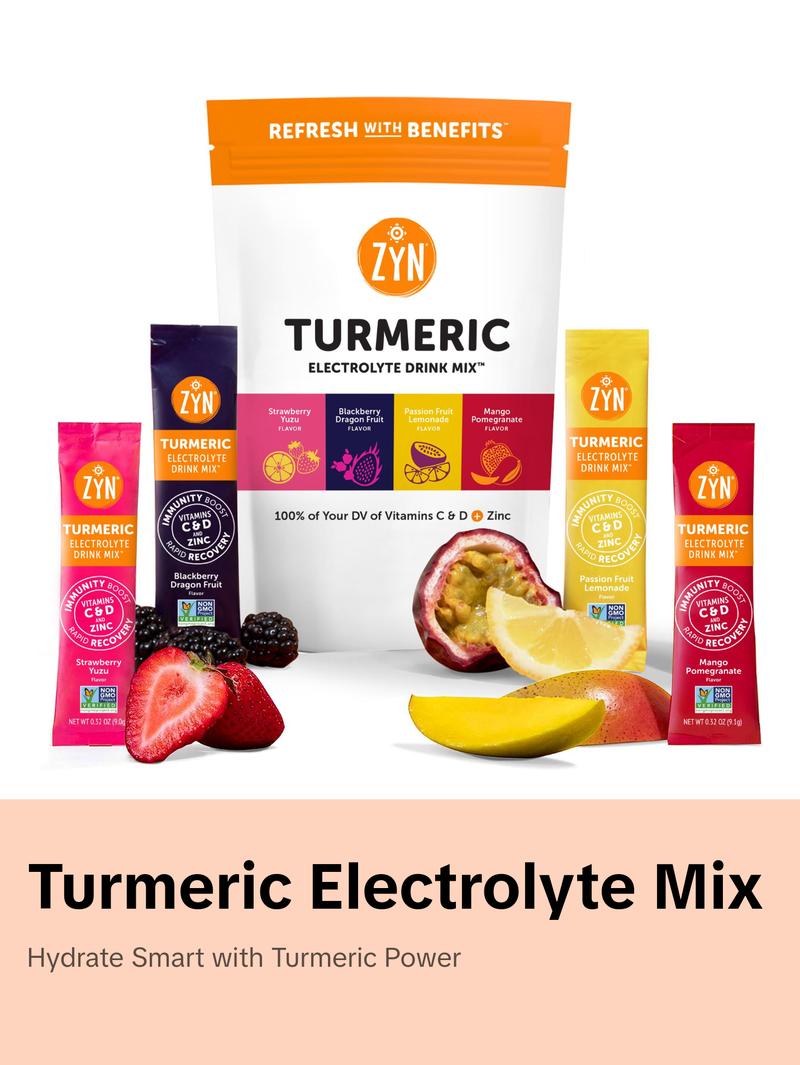 ZYN  Turmeric Electrolyte Drink Mix Hydration Variety Pack, with Turmeric, Vitamin C, Vitamin D, Zinc - Benefits Healthcare Natural