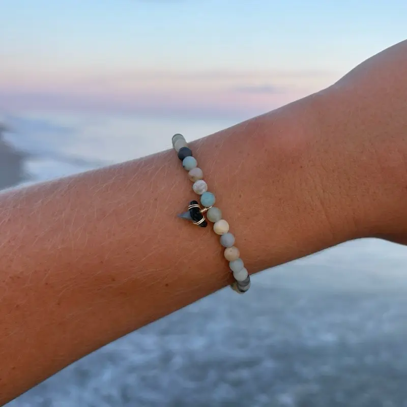 amazonite gemstone shark tooth bracelet, shark lover bracelet, gemstone jewelry