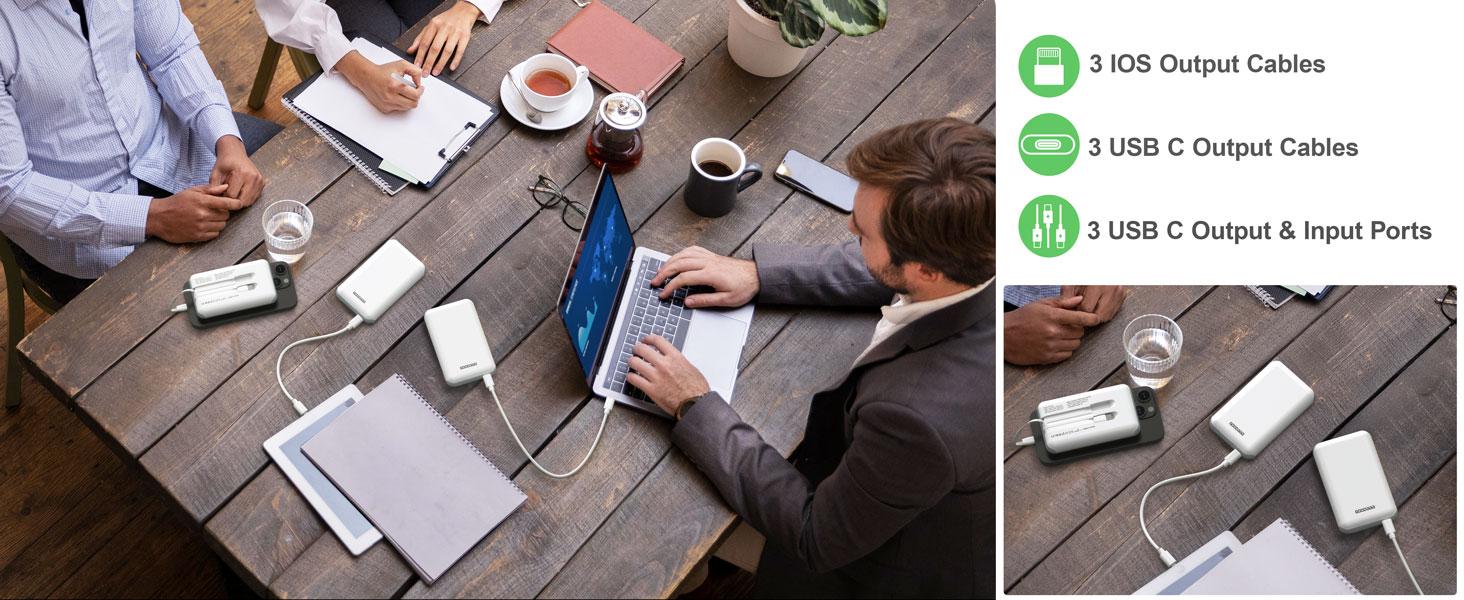 GOODaaa 3-Pack 10000mAh Portable Charger with Charging Dock Station, Built-in Cables, Family Power Hub for Home, Office, Travel, Parties, Dorms & Perfect Gift