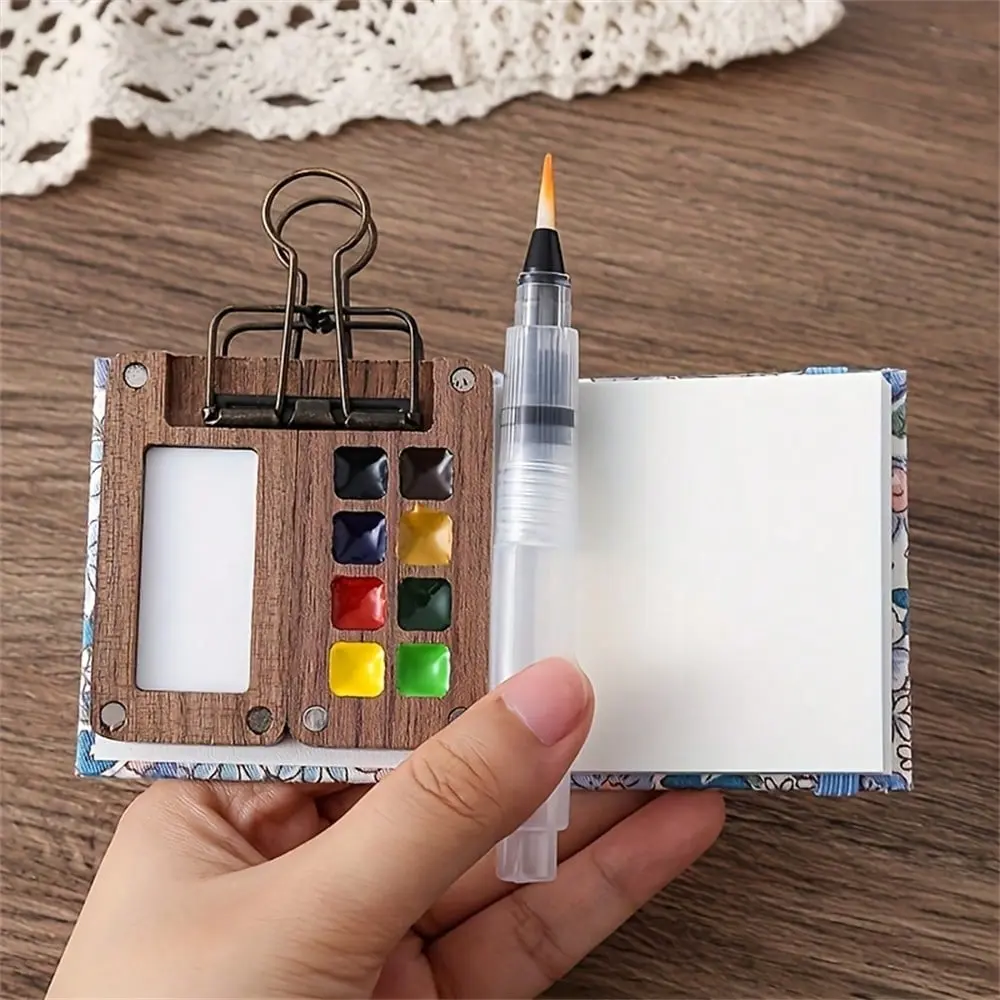 Mini Walnut Wood Watercolor Palette Portable Paint Box With Clip Travel Painting Paint Tray Art Supplies Sketchbook Palette Art Materials Artist Supplies