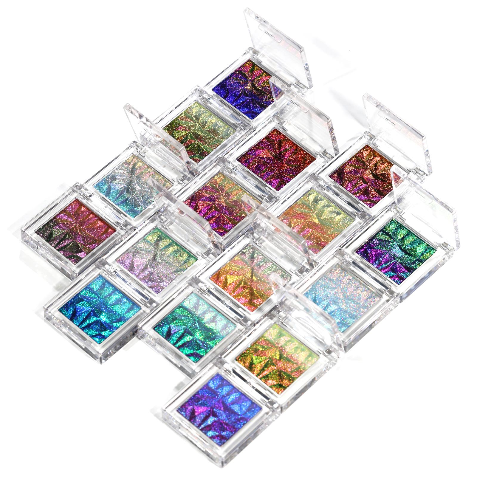 Diamond-patterned Chameleon Eyeshadow，Multichrome Face Highlighter Palette ,Multi-use, Long Lasting, High Pigment, Metallic Glitter Sparkling Eyeshadow Eyes Makeup Highlighter Radiance,Makeup Beginner Eyeshadow