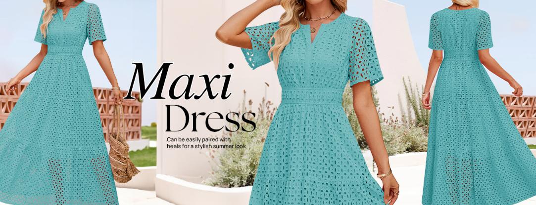 ZESICA Women's 2026 Summer Short Sleeve Maxi Dress Casual V Neck Hollow Out Eyelet Ruffle Swing A Line Long Dresses ZESICA Women's 2026 Summer Short Sleeve Maxi Dress Casual V Neck Hollow Out Eyelet Ruffle Swing A Line Long Dresses