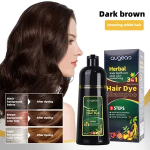 Dark brown 3 in 1 Hair Dye Shampoo - Can cover gray hairs,Herbal healthy plant Ingredients,Contains Ginseng Extract,Natural Haircoloring,semi-permanent Dark brown hairdye,festival gift 500ML