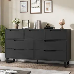 Garvee 7 Dresser for Bedroom, 55" Wide Dresser, Freestanding Horizontal Drawer with Storage, Wooden Closet Chest Storage for Living Room, Hallway, Entryway, Black