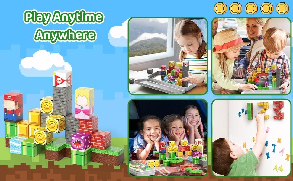 Hotfree Mini Magnetic Building Blocks 35PCS, Montessori Educational Magnetic Cubes STEM Toddler Learning Set with Iron Storage Box,  Travel Airplane Activities Toys, Portable Construction Toys, Easter Toy Birthday Christmas Gift for Kids Boys Girls 3-8