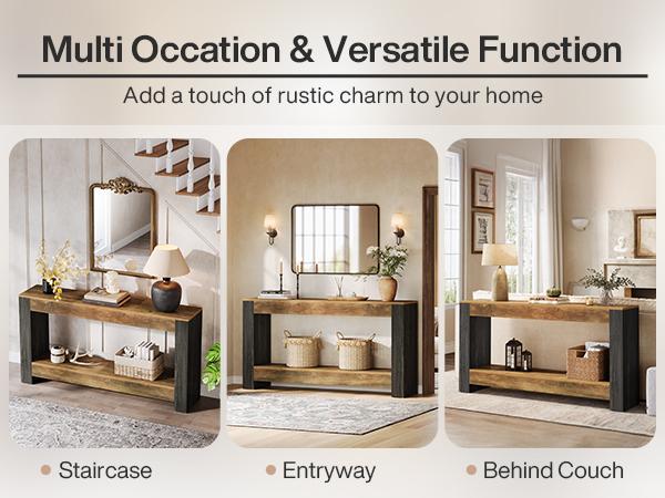 LITTLE TREE 63-Inch Long Console Table for Entryway, Farmhouse Wood Sofa Table Behind Couch for Living Room, Hallway, Entrance, Foyer entry