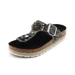 Women's Fashionable Casual Open-Toe Slides - Premium Soft Cork, Non-Slip Flat Sole Sandals, Leather Walking Footwear with Decor Accents for Summer Adventures