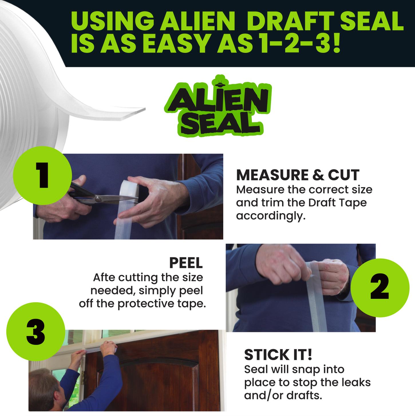 Alien Draft Seal Insulation Tape - Self-Adhesive Silicone Weather Stripping for Door & Window, Under-Door Draft Stopper, Bottom & Side Seal - Sealing