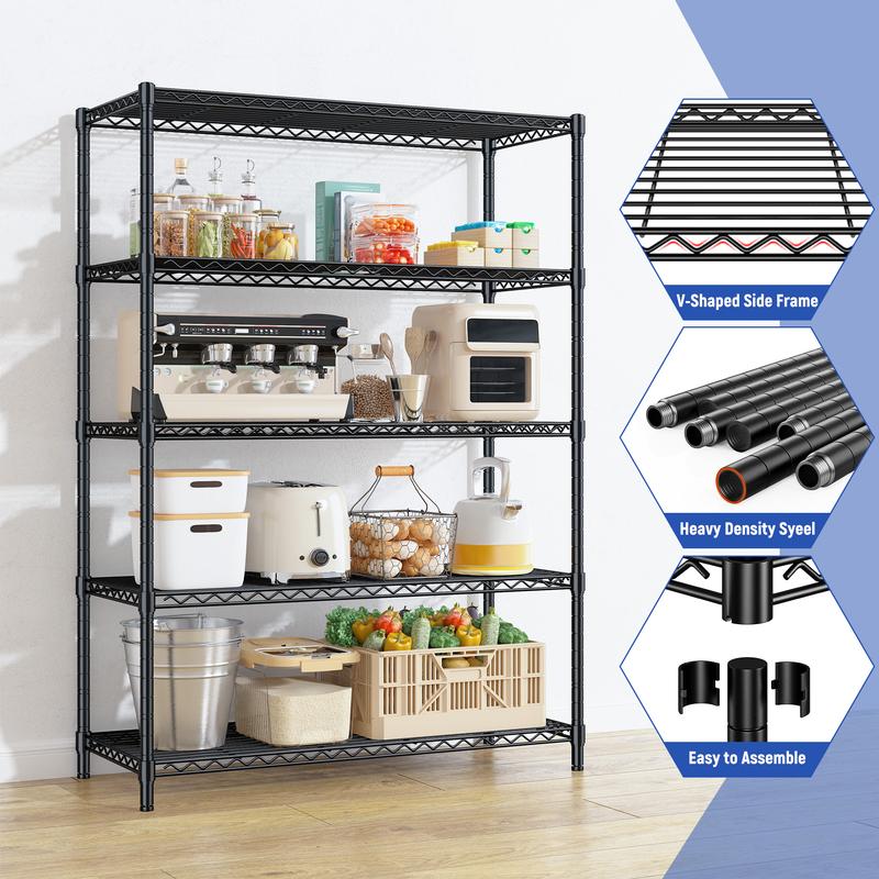 【Storage essentials】Raybee 5-Tier 71‘’H Garage Shelving,Adjustable Metal Wire Storage Shelves Units for Laundry,Kitchen,Pantry Organizer & Closet Rack,Bookshelves & Kitchen storage shelves,Space-saving shelves,Essential for homemakers and parents,Black 【Storage essentials】Raybee 5-Tier 71‘’H Garage Shelving,Adjustable Metal Wire Storage Shelves Units for Laundry,Kitchen,Pantry Organizer & Closet Rack,Bookshelves & Kitchen storage shelves,Space-saving shelves,Essential for homemakers and parents,Black