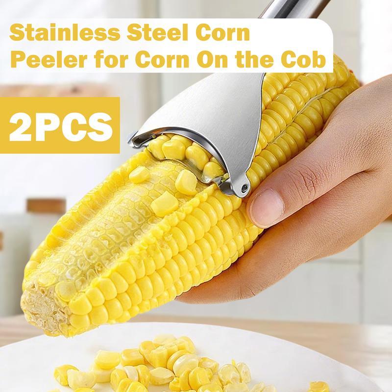 2 Counts Corn Peeler, Corn Cob Stripper & Thresher, Ergonomic Handle Corn Cutter, Kitchen Gadget for Removing Corn Kernels from Cob