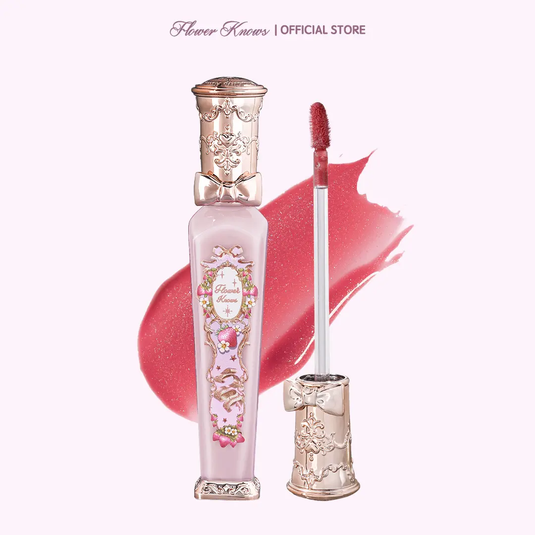 Flower Knows Violet Strawberry Rococo Collection Glowy Lip Gloss, Lipstick, Makeup, Glossy, Blurring lips, Weightless, Lip Plumper, Vintage, #tiktokshopbacktoschool, #sohochic