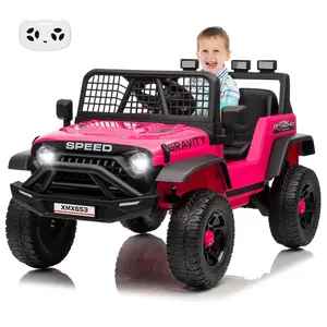 Kids Electric Ride On Truck 12V with Remote Ride On Toy Gift for Boys & Girls Bluetooth Music Player LED Lights,RoseRed