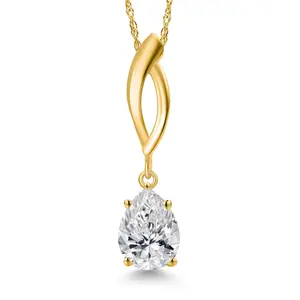 1.00 Ct IGI Certified Lab Grown Diamond Pendant Necklace For Women in 10K Yellow Gold | Pear Shape | F-G Color | VS Clarity | With 18 Inch Chain