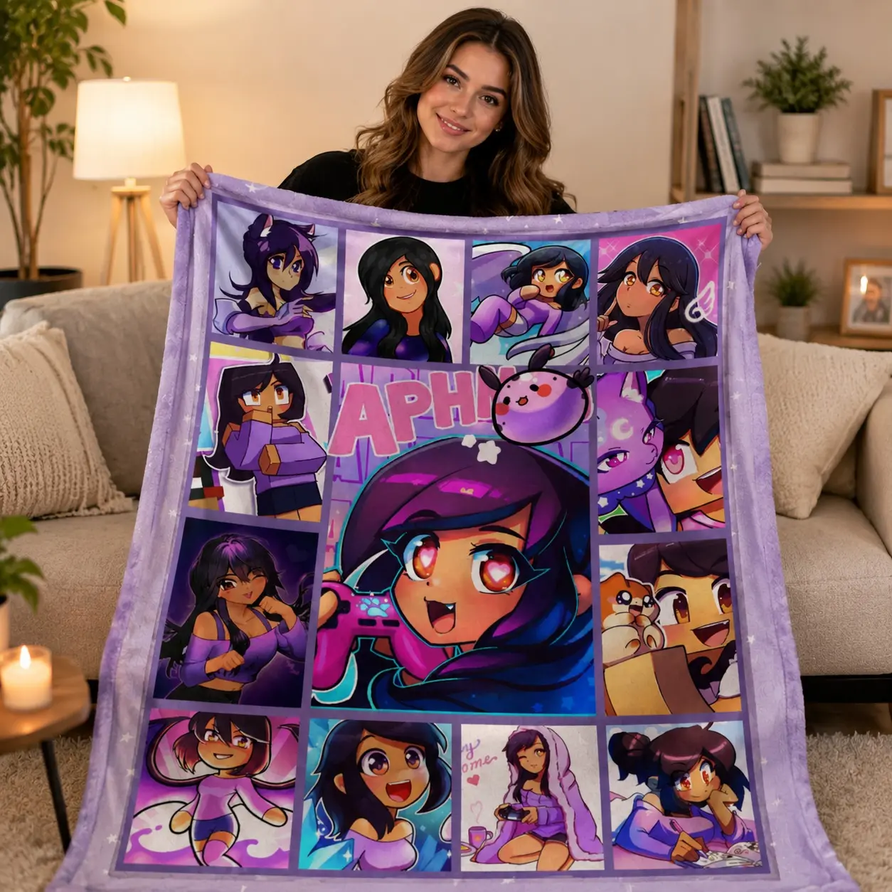 Aphmau Collage Flannel Blanket, Soft Warm Lightweight Throw, Perfect for Bed & Living Room, Kids & Adults