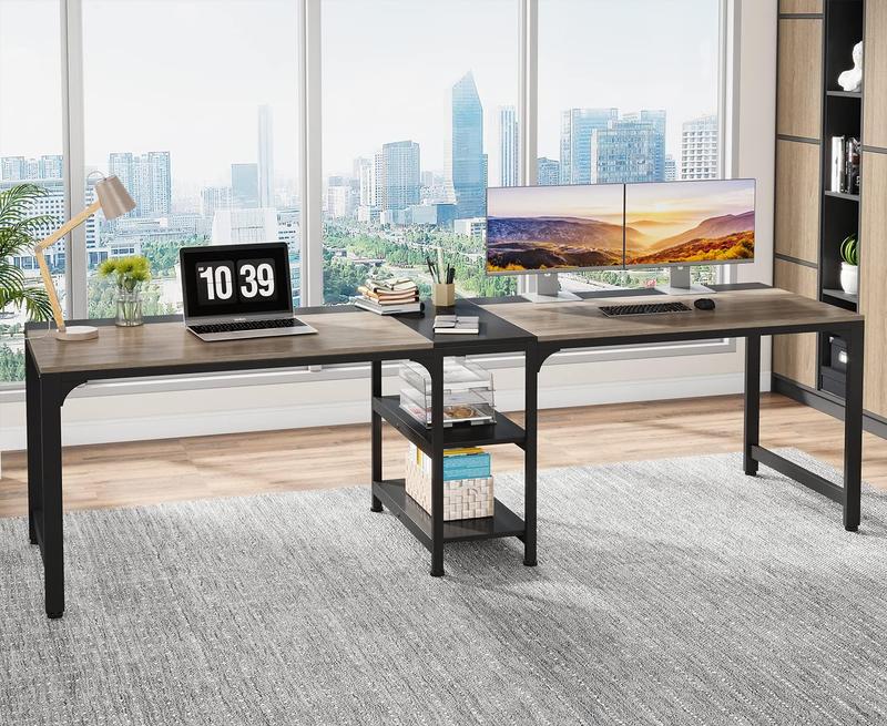 【BTS ONLY】Tribesigns 90.55'' 2 Person Computer Desk with Storage Shelves 【BTS ONLY】Tribesigns 90.55'' 2 Person Computer Desk with Storage Shelves