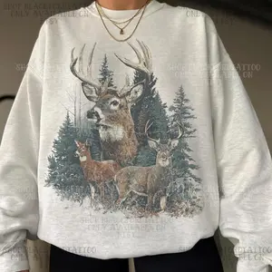 Midwest Sweatshirt Vintage Deer Sweater Hunting Season Gift Old Money Preppy Sweatshirt Country Western Boutique Outdoorsy Woodland Creature