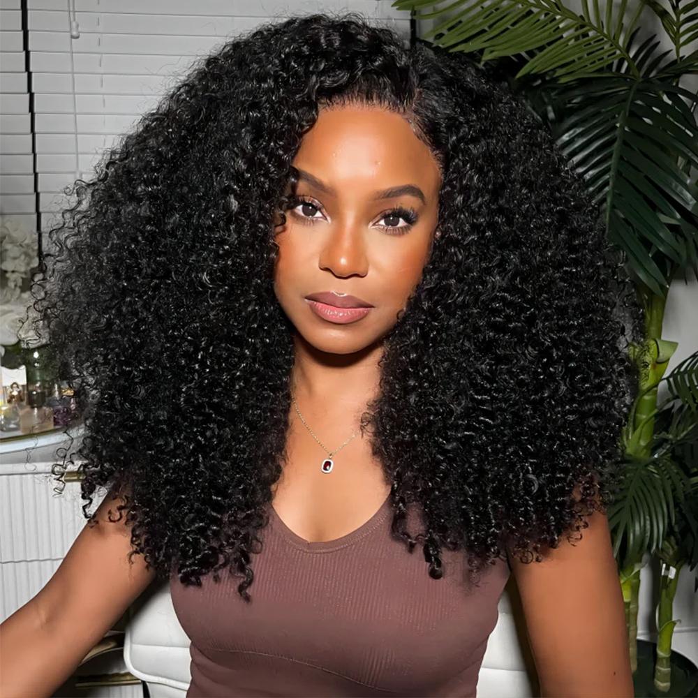 Glueless 13x6 Drawstring Curly Human Hair Wigs Pre Bleached Pre Plucked Natural Hairline Lace Frontal Wig