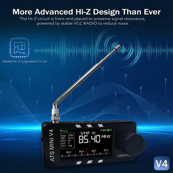 New Upgrade ABS V4 ATS Mini Si4732 All Band DSP Radio FM AM SSB LSB USB Receiver with Hi-Z Headphone Amplifier Circuit & 360-degree Rotation Antenna