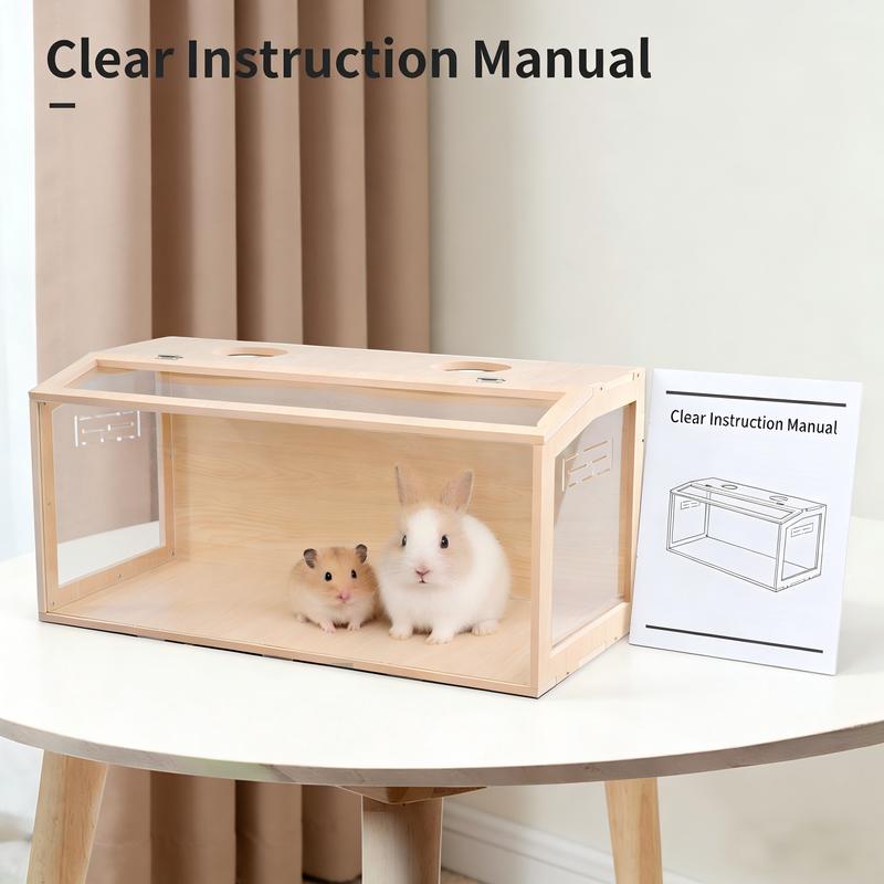 23.6 inch Wooden Hamster Cage,  Openable Top, Ventilated, Easy to Clean, 50-60 PCS Natural Rabbit Chew Toys, Treats, Timothy Sticks, Apple Sticks, Sweet Bamboo for Guinea Pig, Hamster, Chinchilla, Rat, Small Animals Bunny