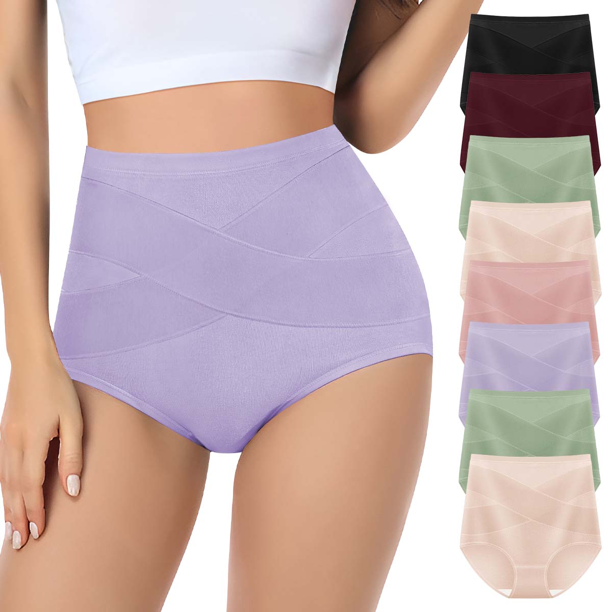 【COTTON】Morelect 5/6/8 Pcs High-Waisted Underwear - Cross Support Tummy Control Panties, Breathable Slimming Underwear for Women, All-Season Comfy Daily Wear Womenswear Lingerie SpringStatements