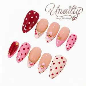 Unailty | Retro Dots | Professional Salon-Quality Handmade Press-On Nails | High-Strength & Durable | Reusable