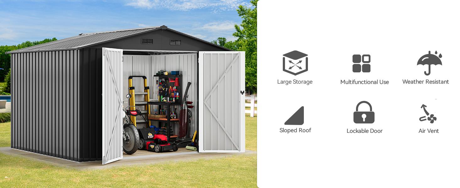 【Dealsforyoudays】Yitahome 10x8FT Large Metal Outdoor Storage Shed, Heavy Duty Tool Storage Sheds for Backyard Patio Lawn, Ideal for Bicycles, Garden Tools, and Lawn Equipment, Easy Assemble