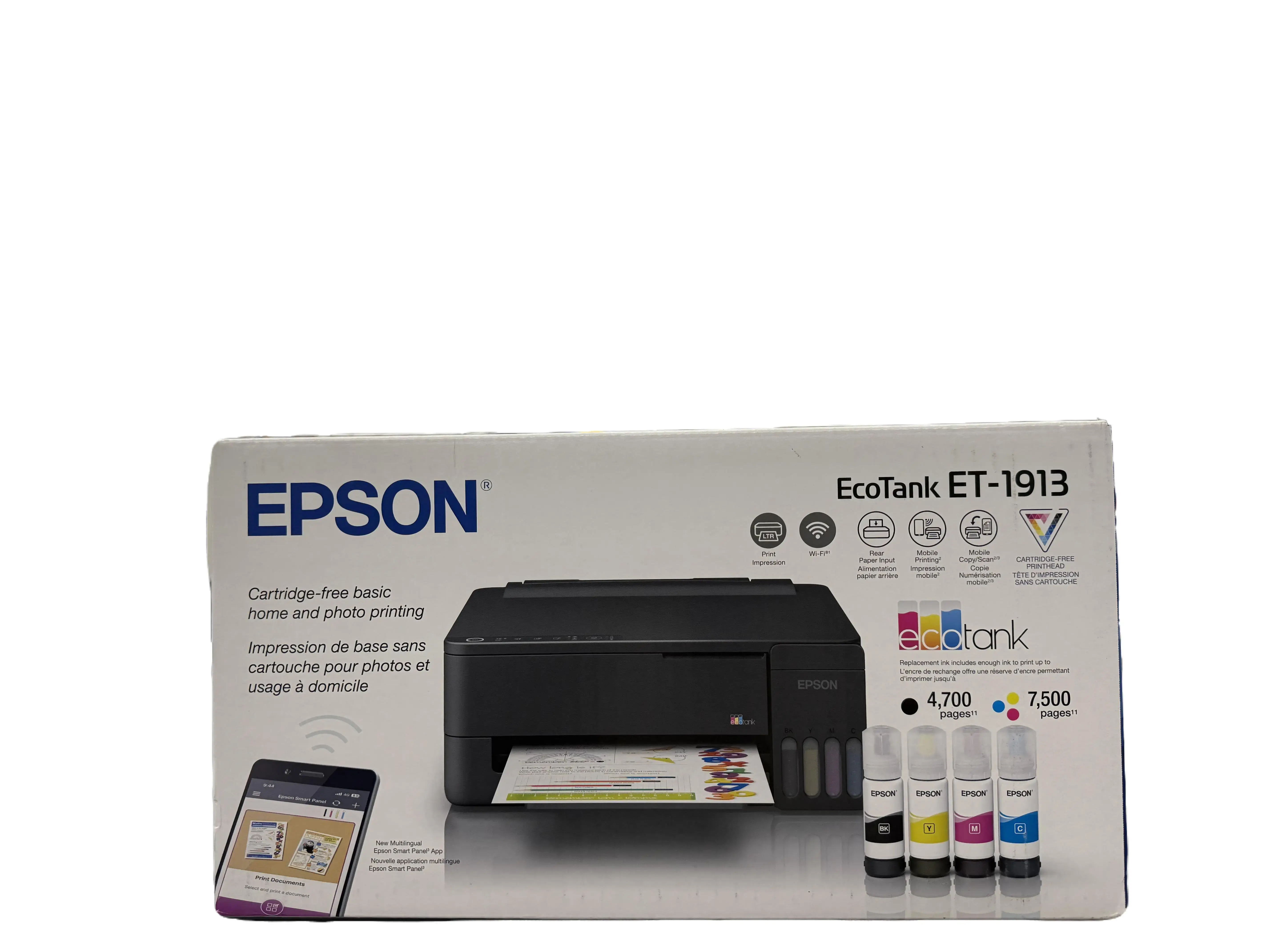 Epson EcoTank ET-1913 Wireless Color Supertank Printer with up to 3 Years of Ink, Refillable Tanks, Perfect for Home, 11 PPM, 100-Sheet Paper Tray – Black