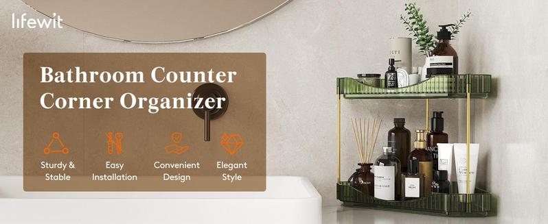 Lifewit Bathroom Counter Organizer Corner with Perfume Tray, Cosmetic Shelf, and Storage for Bedroom, Dresser, and Kitchen Home Goods Soap Mounted