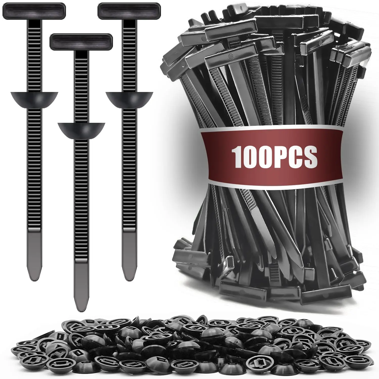 100 Pack Nylon Universal Cable Tie Buckle Zip Tie, Heavy Duty Self-Locking Push Pin with Button Fixion Tools, UV Resistant Plastic Rivet Fasteners for Car Auto Repair (Fender, Bumper, Trunk Liner)
