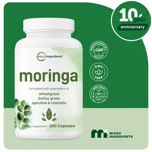 Moringa Oleifera, 300 Capsules with Supergreens Blend of Wheatgrass, Barley Grass, Spirulina, & Chlorella Moringa Oleifera, 300 Capsules with Supergreens Blend of Wheatgrass, Barley Grass, Spirulina, & Chlorella