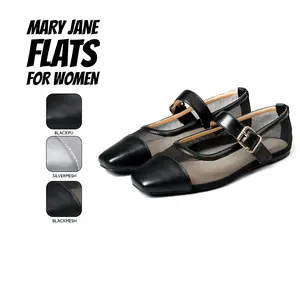 Women Mary Jane Shoes Mesh Chic Adjustable Buckle Strap Fashionable Square Toe Ballet Flats Gifts Slip on Party Work Casual Wedding Shoes Spring Sandals Women