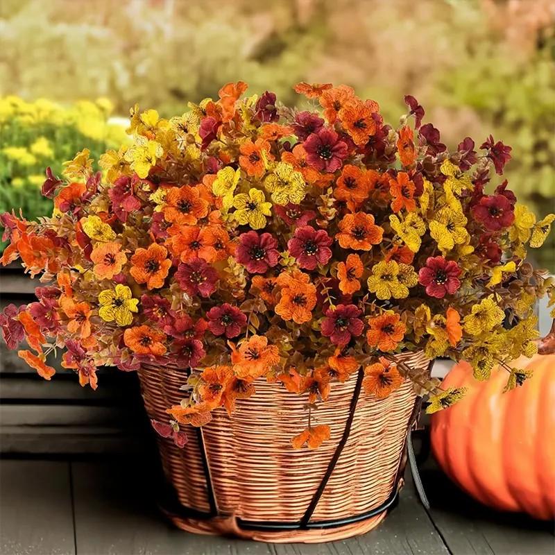 12 Bunches Fall Multi-Color Artificial Flowers, Adjustable UV Resistant Bouquets, Eucalyptus Lavender Vase Decorations, Indoor Outdoor Use, Decorative Flowers