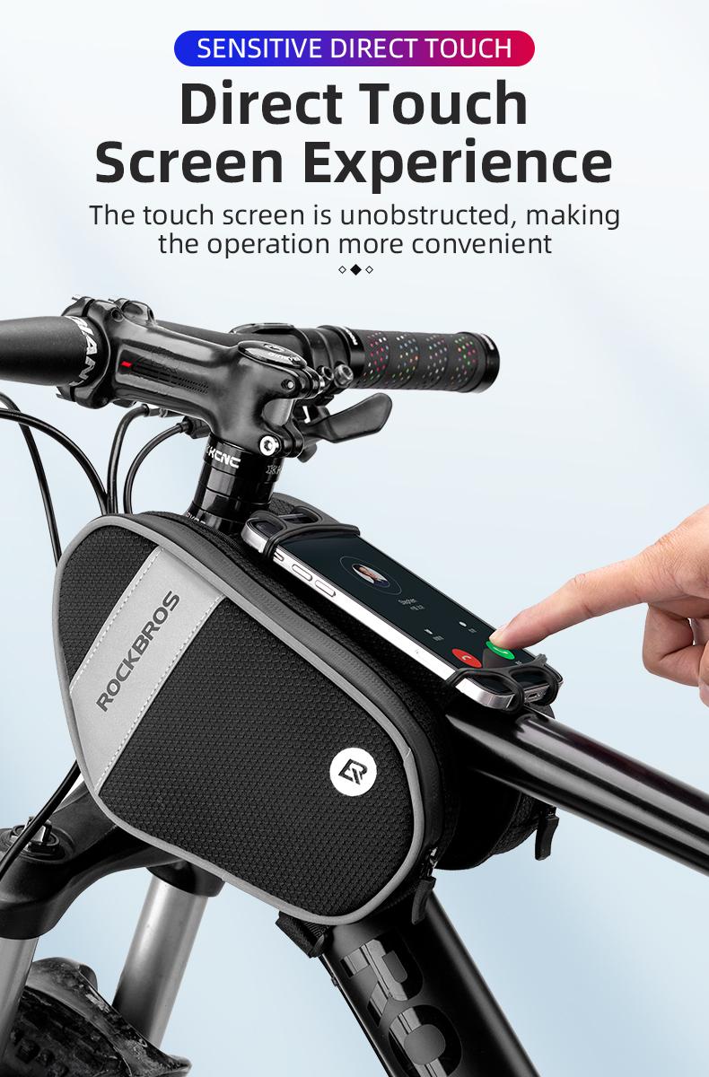 ROCKBROS Bike Front Frame/Handlebar Phone Mount Bag Top Tube Bike/Bicycle Bag Waterproof Cycling Accessories Bike Pouch with 360° Rotation Phone Holder Fit Smartphone Below 6.7''