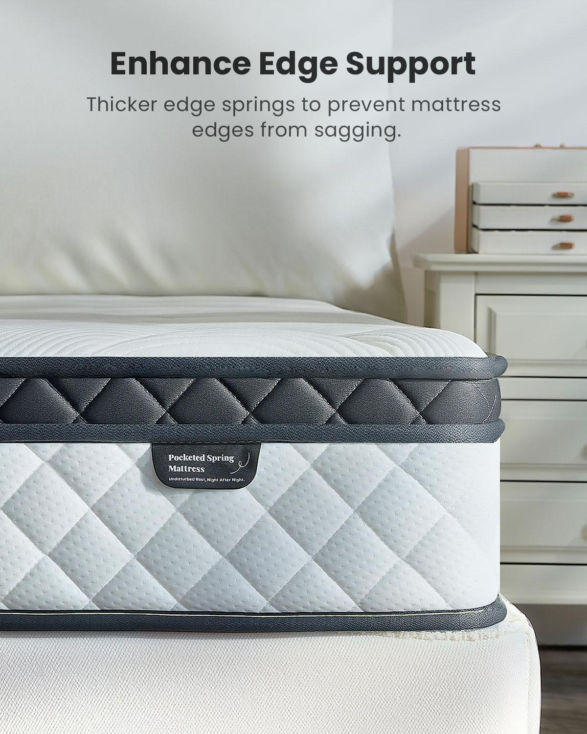 Bezzze 10-12 Inch Hybrid Queen Size Mattress in a Box Memory Foam & Pocket Coils for Back Pain Relief Medium Firm Cool Sleep CertiPUR-US Certified Easy Setup