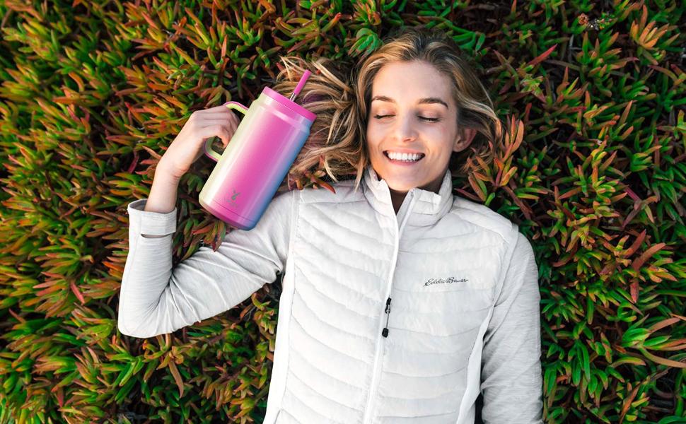 Meoky [Live Exclusive] 50 oz Tumbler with Handle and Straw, Stainless Steel Vacuum Insulated Tumbler with Lid and Straw, Keeps Cold for 36 Hours, 100% Leak-proof, BPA-Free, Non-slip Base,Vacuumflask Drinkware