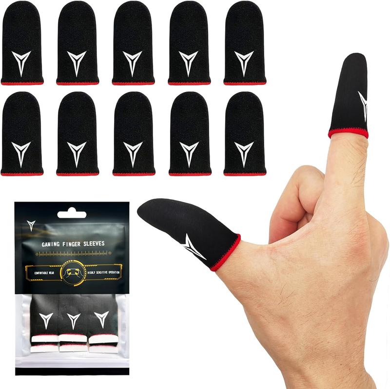 10 PCS Mobile Phone Gaming Finger Sleeves,  Finger Sleeves Fit All Touchscreen Devices, 0.15mm Superconducting Nanofibers, Smooth Feel, Anti-Sweat, Extremely Thin, Red Edge