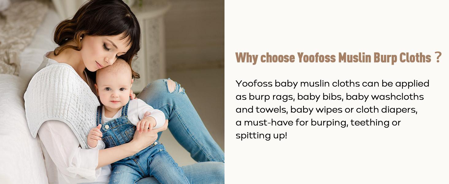 Yoofoss Muslin Burp Cloths for Baby 10 Pack 100% Cotton Baby Washcloths for Boys Girls Large 20''X10'' Super Soft and Absorbent White