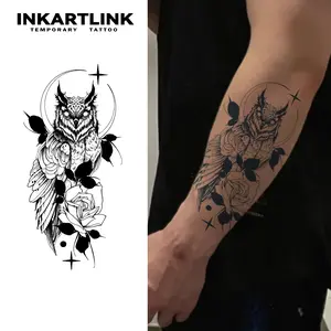 INKARTLINK Tattoo Tech,2 Sheets Extra-Large Semi Permanent Tattoo,Adult Art Design Temporary Tattoos, Lasts 1-2 Weeks, Waterproof, Realistic look, No Adhesive, No reflection (Owl Design?