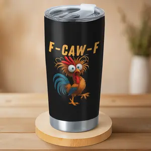 20oz F-CAW-F Chicken Stainless Steel Insulated Tumbler with Lid, Funny Insulated Drinkware Coffee Cup, Reusable Water Bottle & Flask, Unique Humor Gift For Sarcasm-Loving Friends, Coworkers & Family