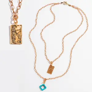 "All Is Well" Original Lite Necklace with Heart Pendant, Silver and Gold Charms, and Clear Beads