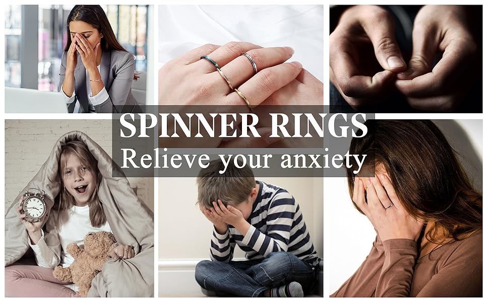 Jstyle 4count Stainless Steel Fidget Rings for Women Men 2/4mm Spinner Rings for Anxiety Relief Items Sandblast Glitter Finish Size 5-9 Daily