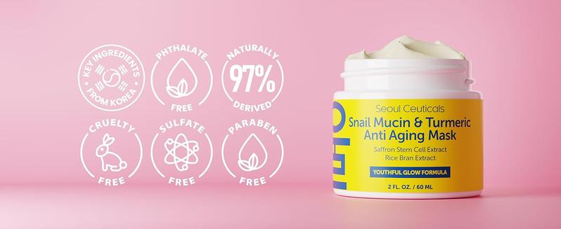 Snail Mucin & Turmeric Anti-Aging Face Mask & Moisturizer | Hydrating Self-Care for Dry, Sensitive Skin | Korean Skincare | Stocking Stuffer for Teen Girls | Bulk Christmas Gifts