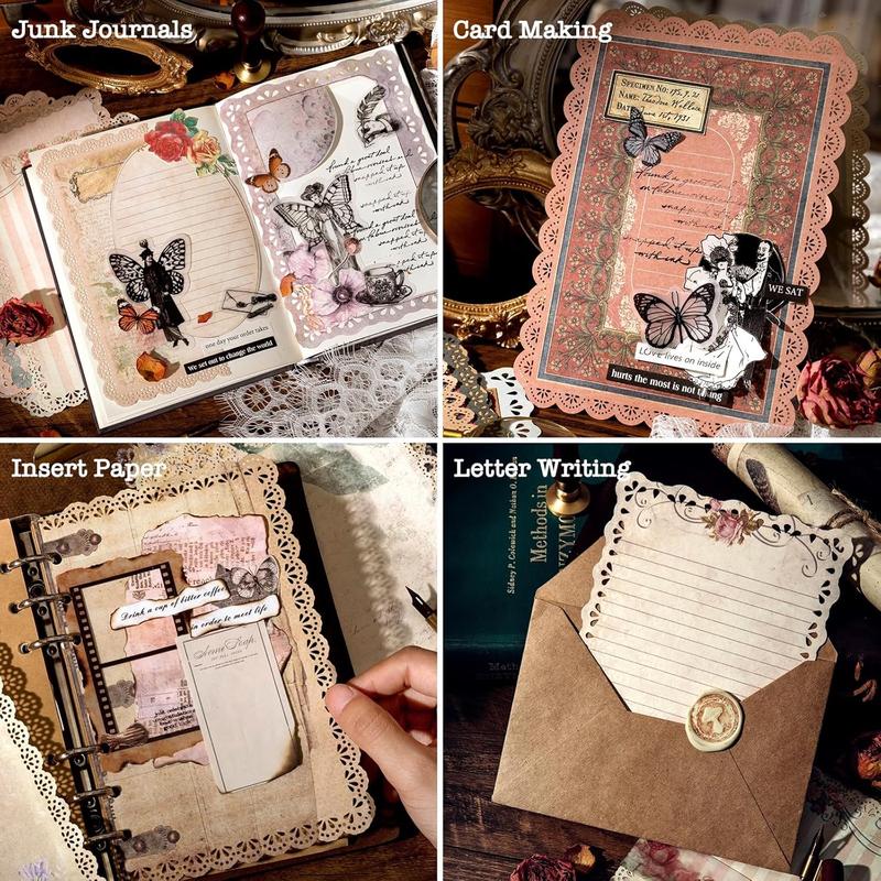 60 Sheets Lace Edged Scrapbook Stationery Paper Assorted Set - 6 Pack Vintage Paper for Letter Writing Scrapbooking Embellishments Planner Bullet Junk Journal Supplies Collage Background 4.9x6.9 Inch