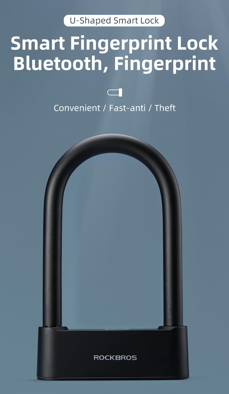 ROCKBROS Smart Bike U Lock with Fingerprint and App Control Waterproof
