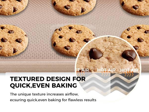 [BF&CM]HONGBAKE Diamond-Texture Baking Sheet Pan Set, Non-Stick Cookie Sheets, Teflon-Free Heavy Duty Bakeware - 3 Sizes, Baker, Pink Kitchenware Cooking