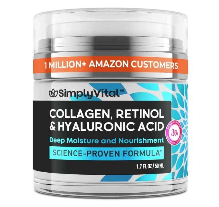 SimplyVital Face Moisturizer Retinol Collagen Hyaluronic Acid Cream 1.7 oz | Anti-Aging, Moisturizer Face Cream for Women & Men, Visibly Firming, Hydrating Neck Care, Day & Night Skin Care, Silky Feel