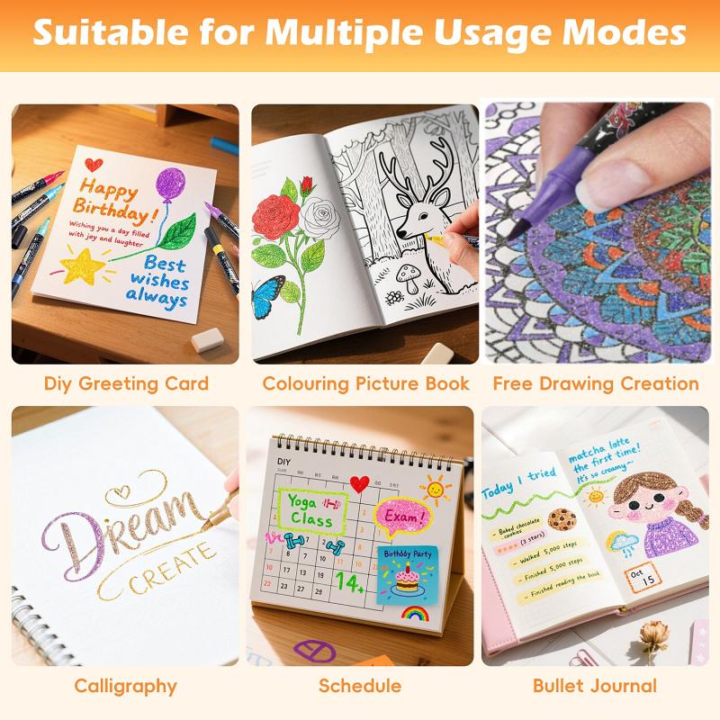 24/48/72/96 Colors Glitter Effect Brush Markers,Dual Tip Dual Color 1-5mm Soft Brush Shimmer Marker for Doodle Writing, Glitter Art Crafts Adults DIY Crafts Greeting Birthday Cards Making, Art Supplies