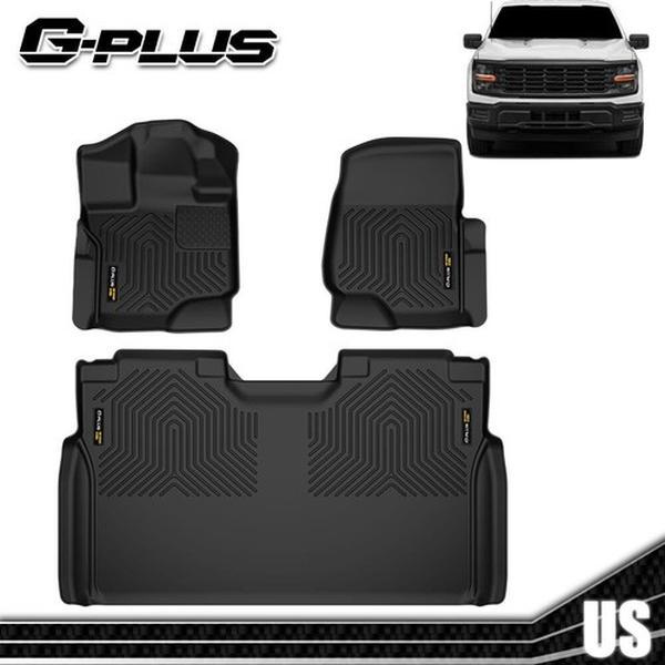 G-PLUS Floor Mats Fit for Ford F150 2015-2025 Super Crew (Includes 2022-2025 Lightning Models) w/o Fold Flat Storage, Custom Fit TPE All Weather Front & 2nd Row Floor Liners Truck Mats,3PCS Black