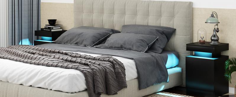 Oneinmil LED Nightstand with Storage Cabinet, Black Finish Bedside Table with Soft Ambient LED Lighting for Bedroom