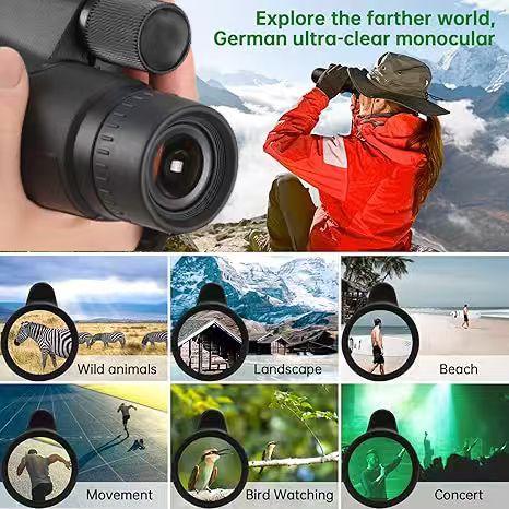 【Black Friday Deals】2025 Latest 80x100 Monocular Telescope for Cell Phone Photos Outdoor Compact Water-Resistant Cold Send Triangle Bracket Distant Views at Your Fingertips Zoom in with your phone to get a full view Compact Sturdy Powerful Telescope